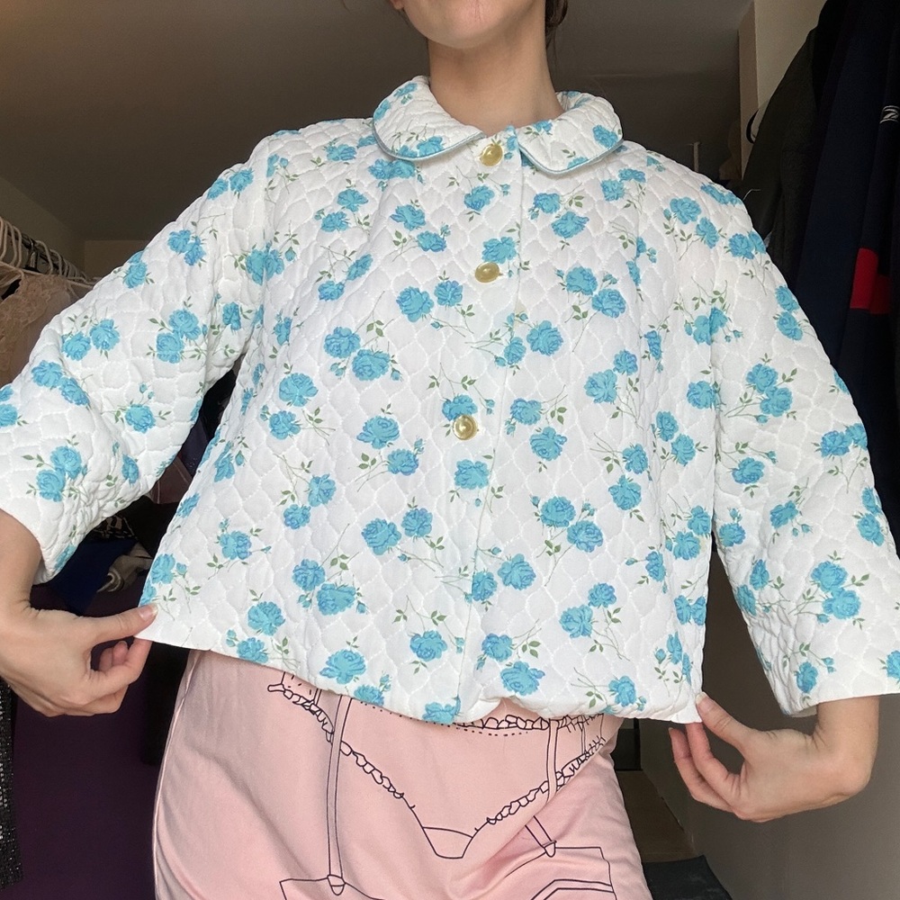 Vtg Handmade Quilted Floral Crop Jacket Size S